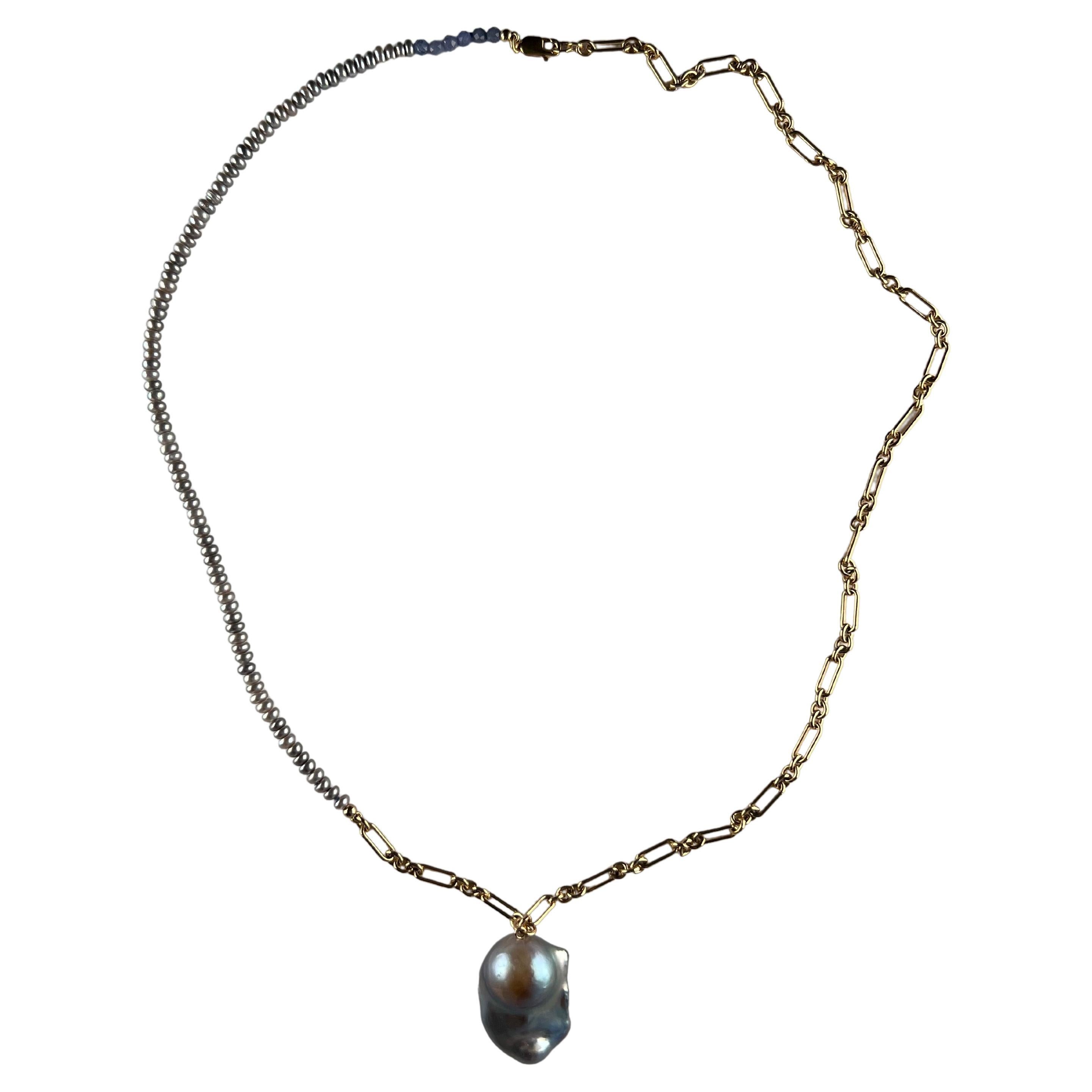 Große graue Perle Tropfen Anhänger Perle Tansanit Halskette J Dauphins 23