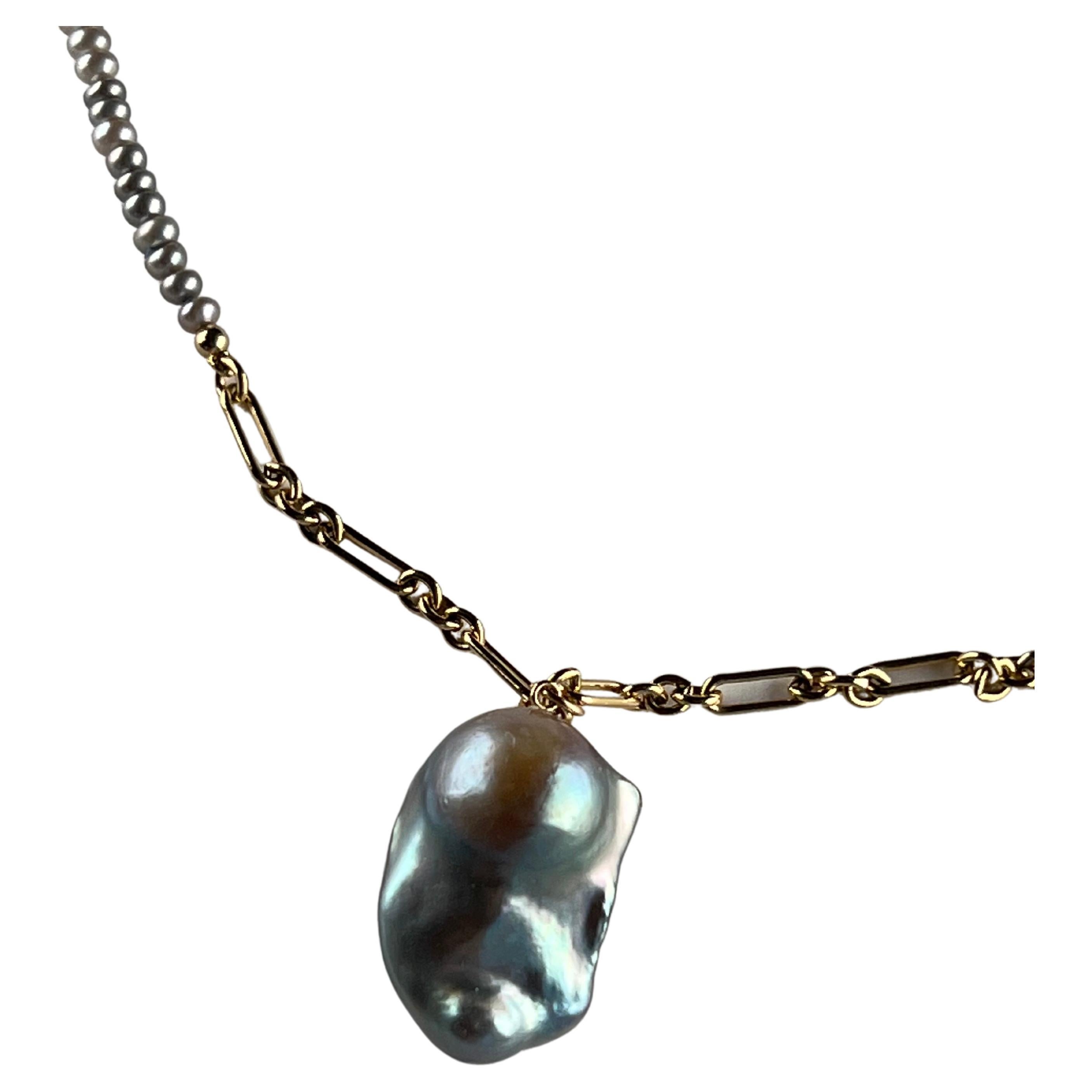 Bead Grey Pearl Drop Pendant Pearl Tanzanite Necklace J Dauphin For Sale