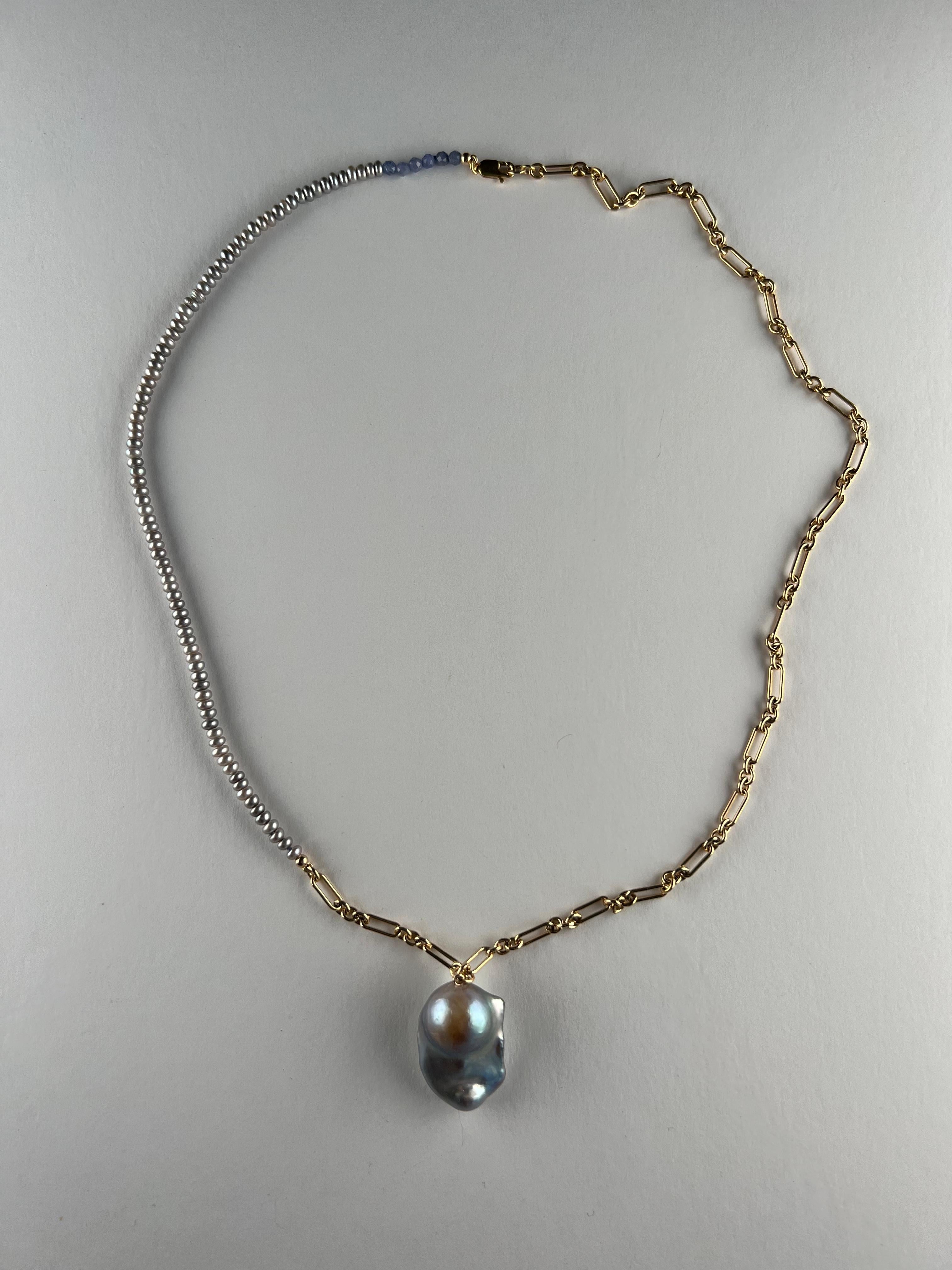 Victorian Grey Pearl Drop Pendant Pearl Tanzanite Necklace J Dauphin For Sale