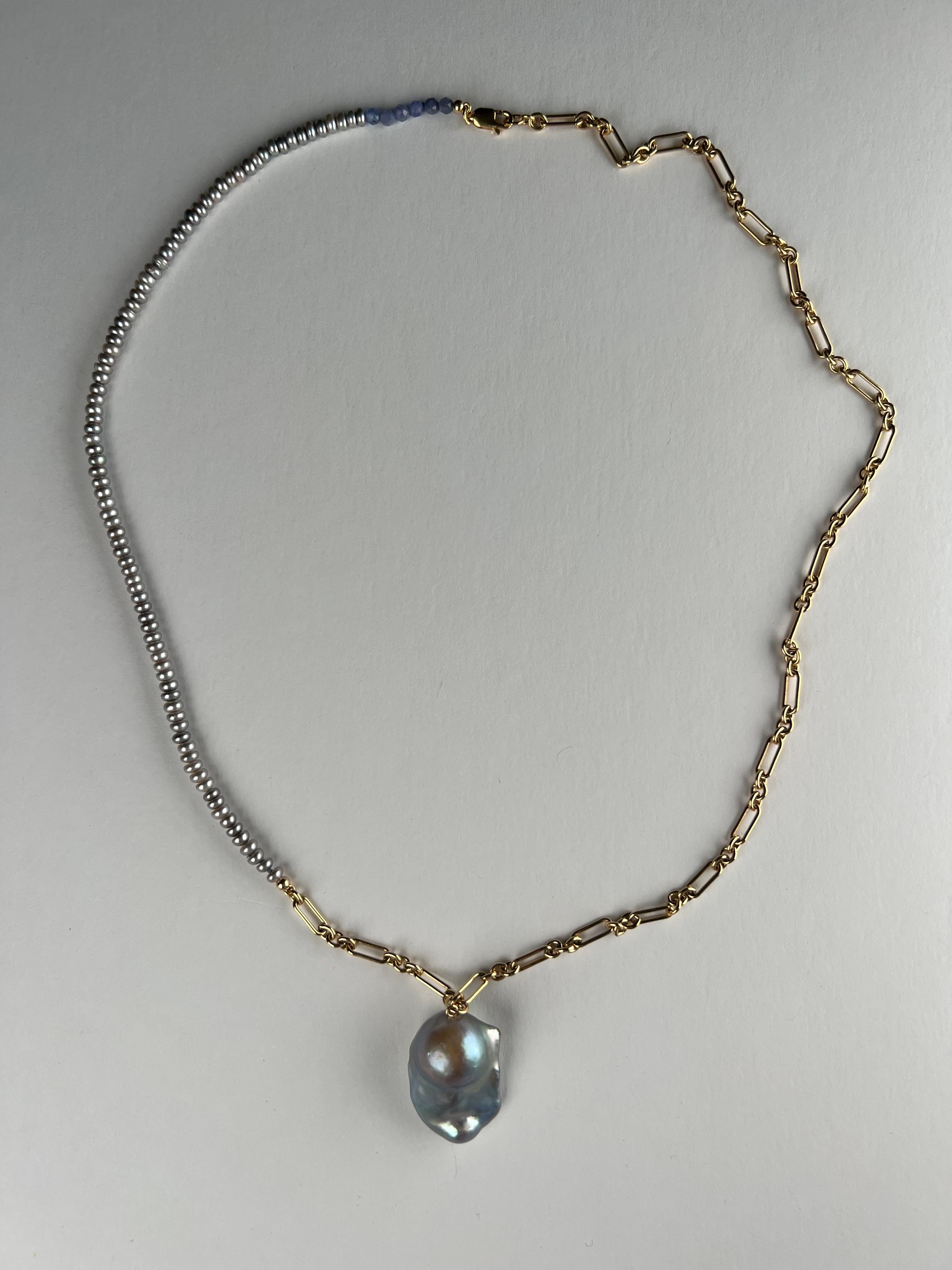 Bead Grey Pearl Drop Pendant Pearl Tanzanite Necklace J Dauphin For Sale