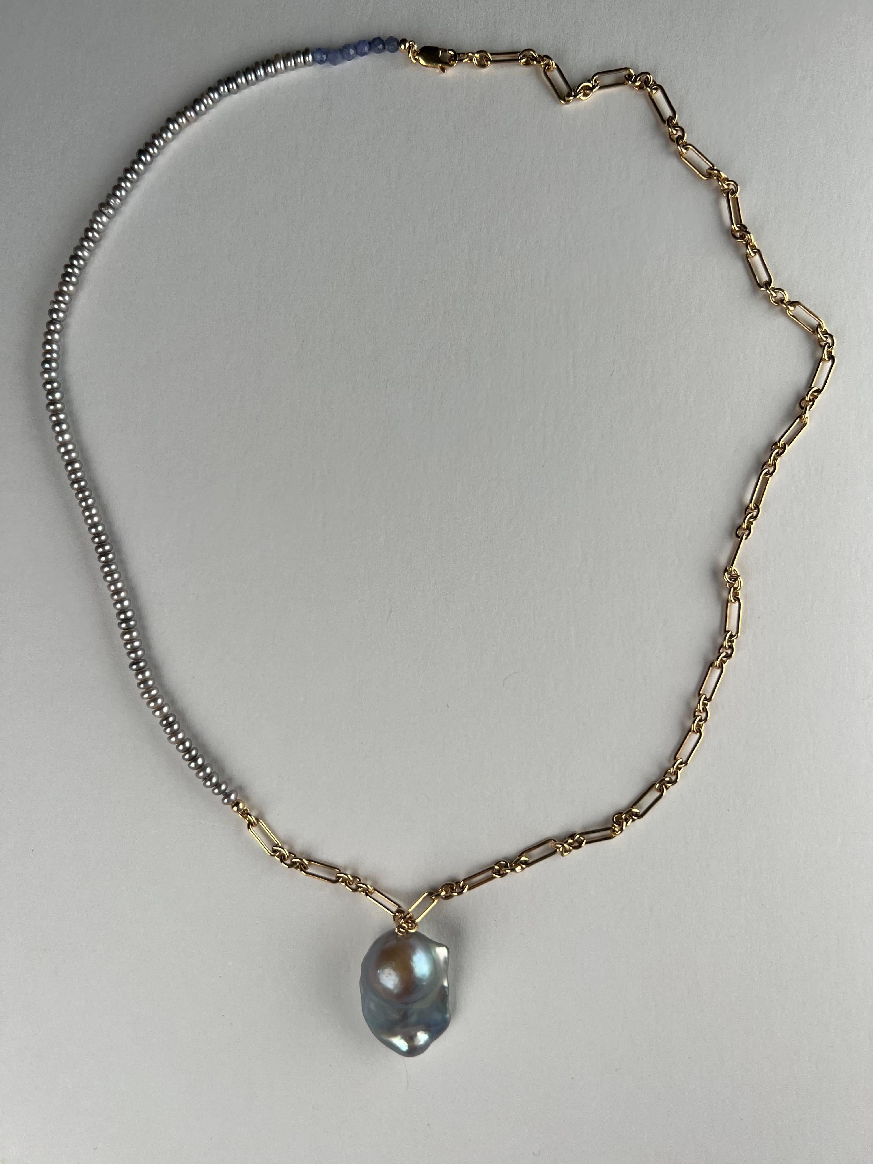 Grey Pearl Drop Pendant Pearl Tanzanite Necklace J Dauphin In New Condition For Sale In Los Angeles, CA