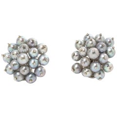 Boucles d'oreilles perles grises, or blanc 18 carats