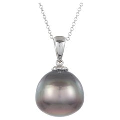 Grey Pearl Fashion Pendant Necklace on Chain 18 Karat White Gold
