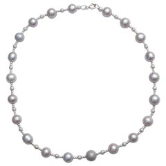 Grey Pearl Necklace with Diamond Cut Beads