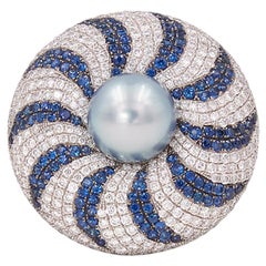 Grey Pearl, Sapphire and Diamond Cocktail Ring in 18KT White Gold Grey Pearl, Sapphire and Diamond Cocktail Ring in 18KT White Gold