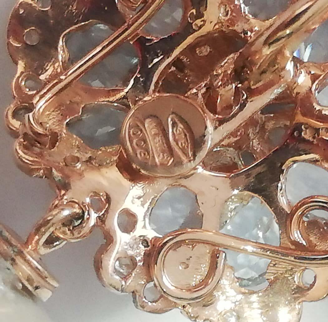 Women's Grey Pearls, Aquamarine Colour Topazs, Diamonds, Rose Gold and Silver Earrings