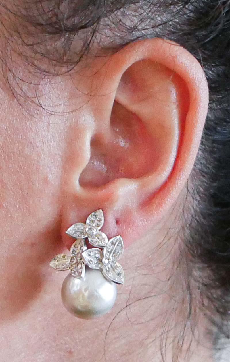 Grey Pearls, Diamonds, Platinum Earrings. In Good Condition In Marcianise, Marcianise (CE)