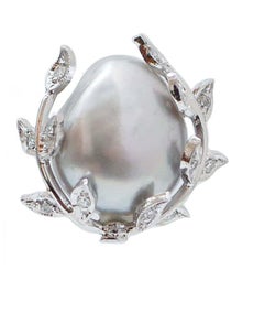 Grey Pearls, Diamonds, Platinum Retrò Earrings.