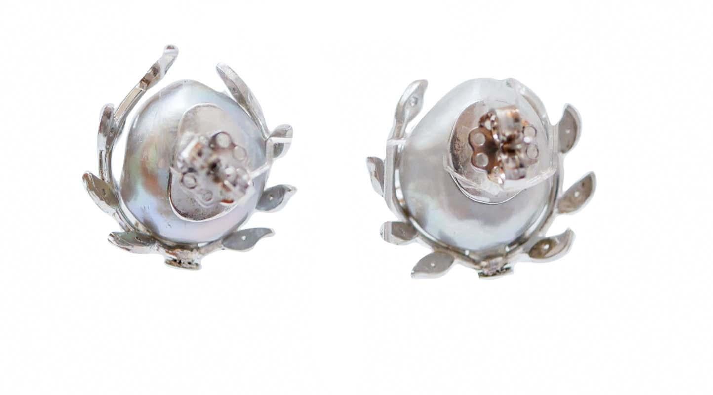 Rétro Perles grises, diamants, platine Boucles d'oreilles Retrò. en vente