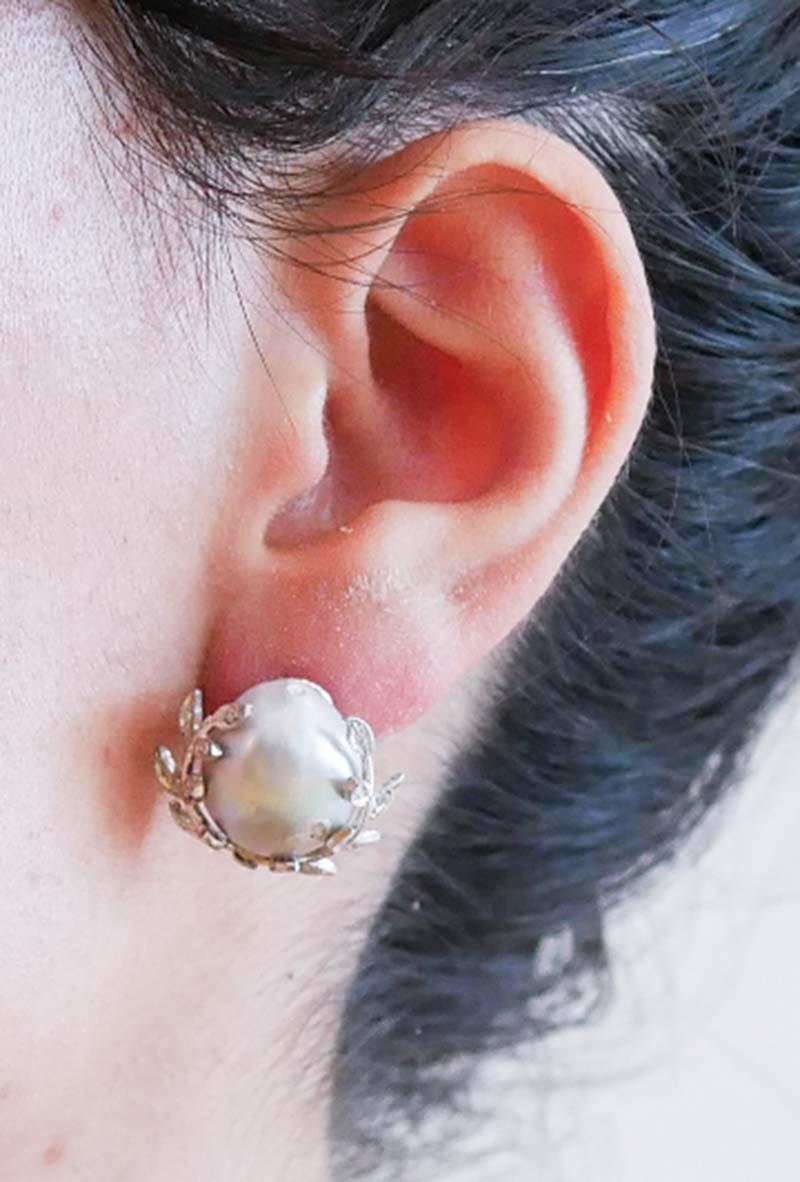 Perles grises, diamants, platine Boucles d'oreilles Retrò. Bon état - En vente à Marcianise, Marcianise (CE)