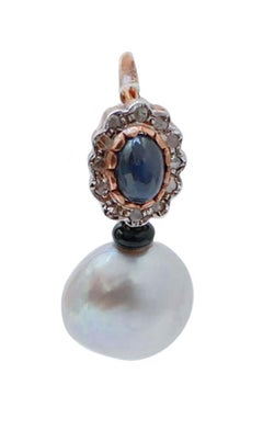 Grey Pearls, Sapphires, Diamonds, Rose Gold and Silver Earrings.