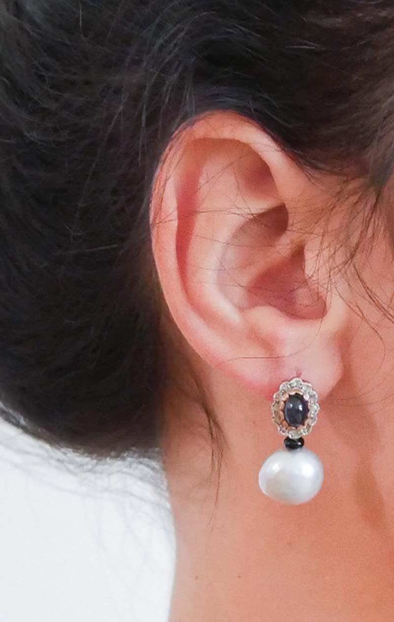 Perle grigie, zaffiri, diamanti, orecchini in oro rosa e argento. In condizioni Nuovo in vendita a Marcianise, Marcianise (CE)