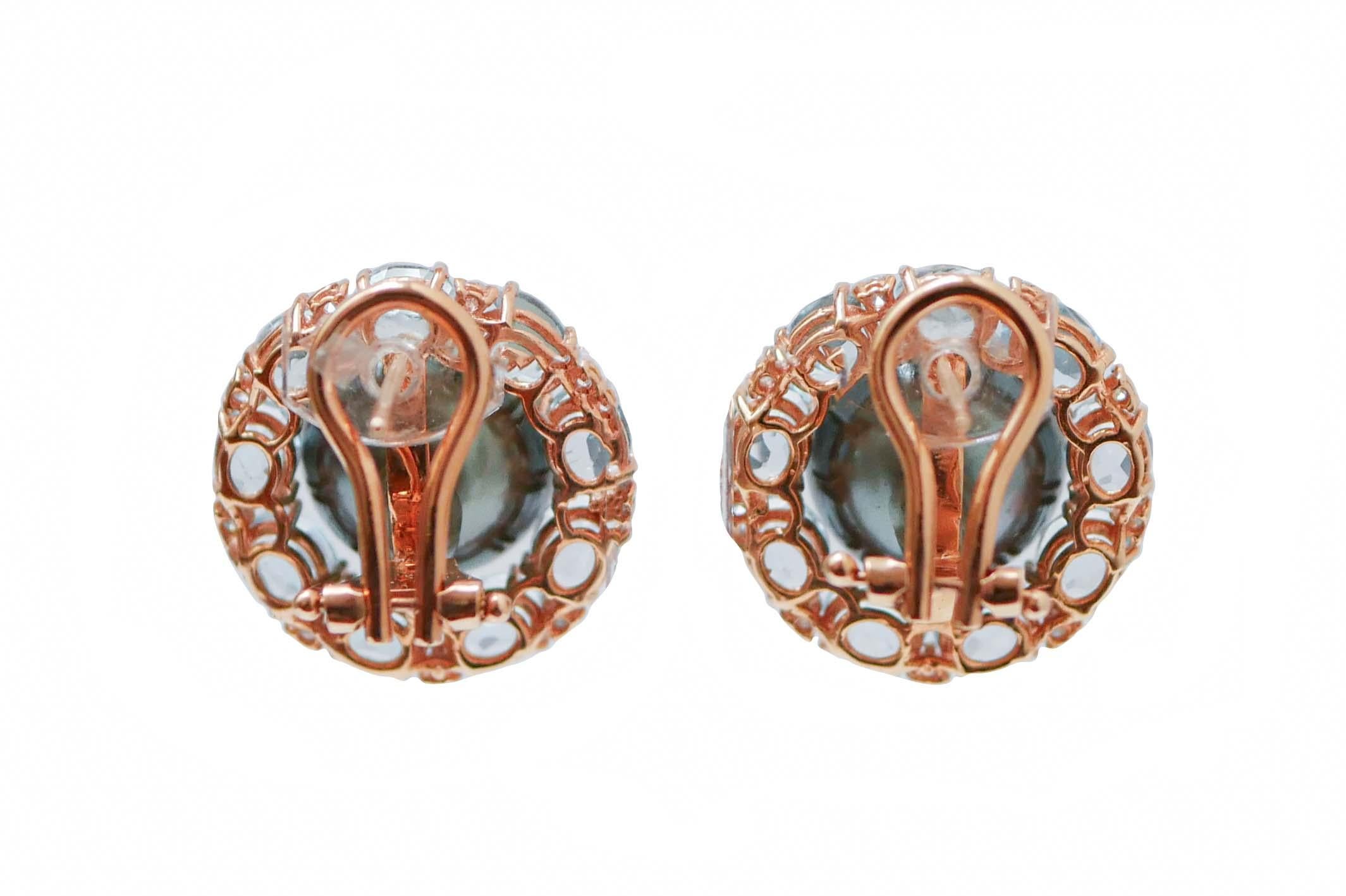 Ohrringe aus 14 Karat Roségold mit grauen Perlen, Topas und Diamanten. (Retro) im Angebot