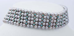 Grey Pearls, Turquoise, Rose Gold and Silver Beaded Chocker Necklace