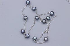 Grey Pearls Wired Necklace 14 Karat White Gold Pearl Chain Necklace