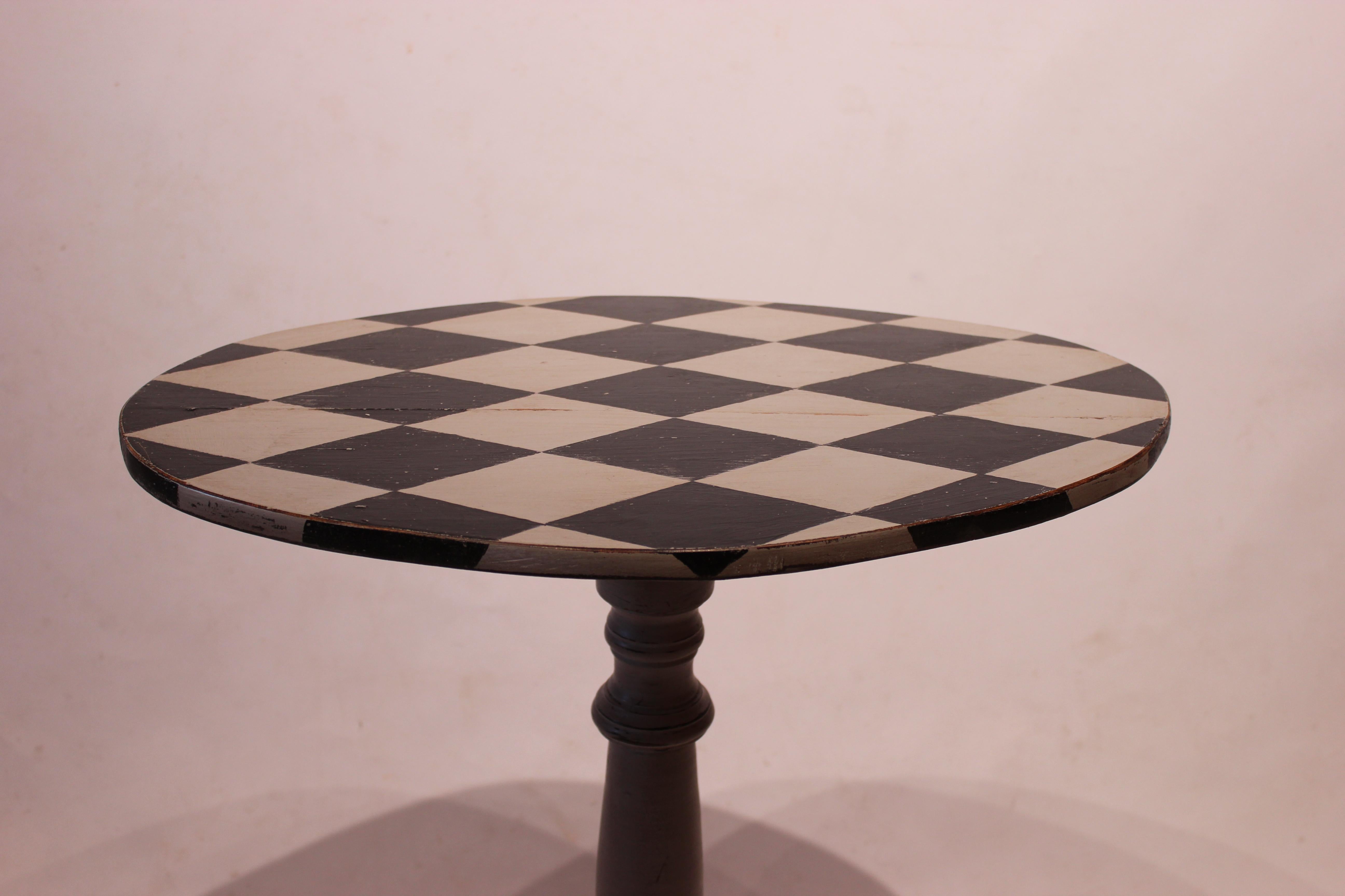 Danish Grey Pedestal Table with Checkered Surface in the Style of Gustavian, 1840