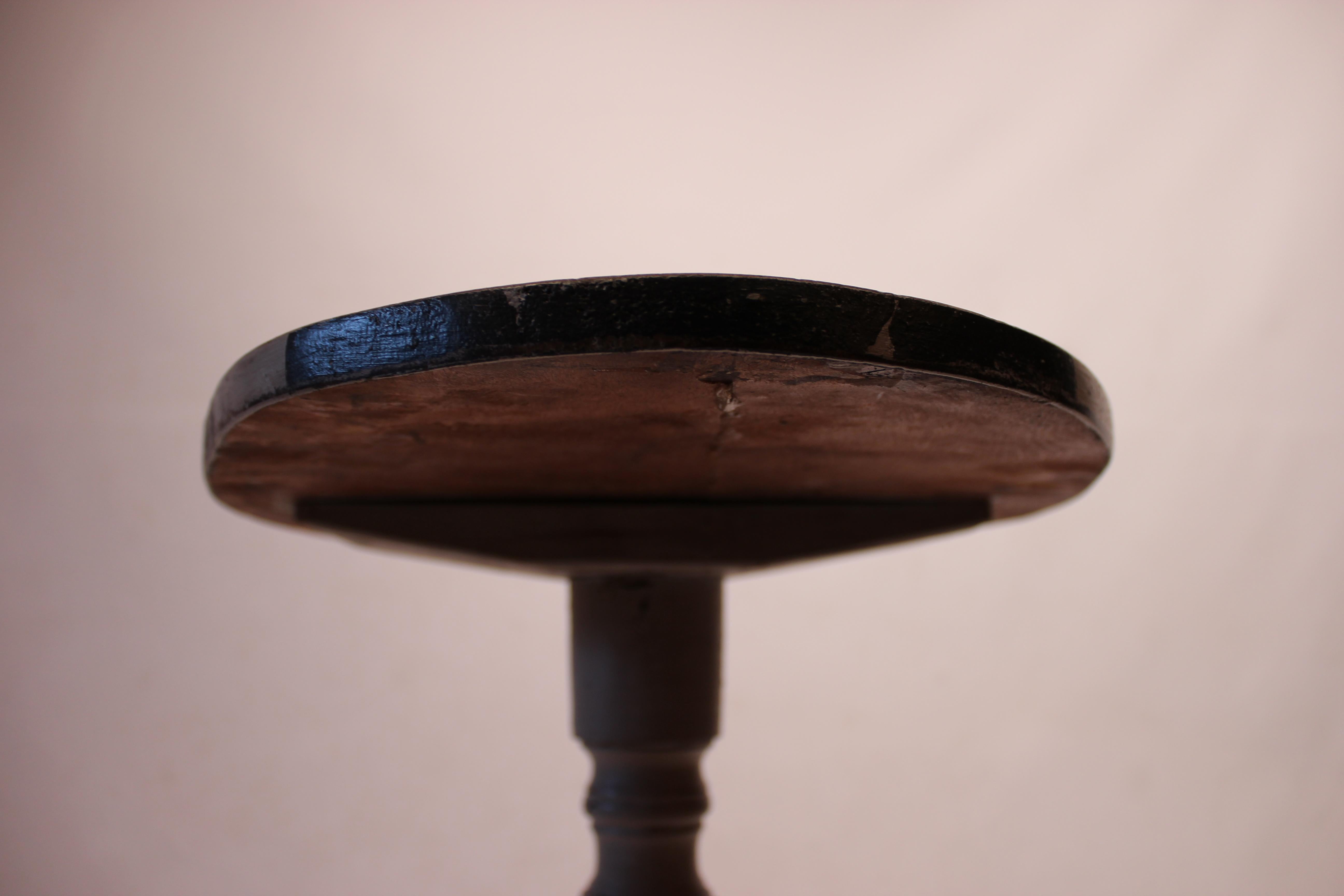 Wood Grey Pedestal Table with Checkered Surface in the Style of Gustavian, 1840