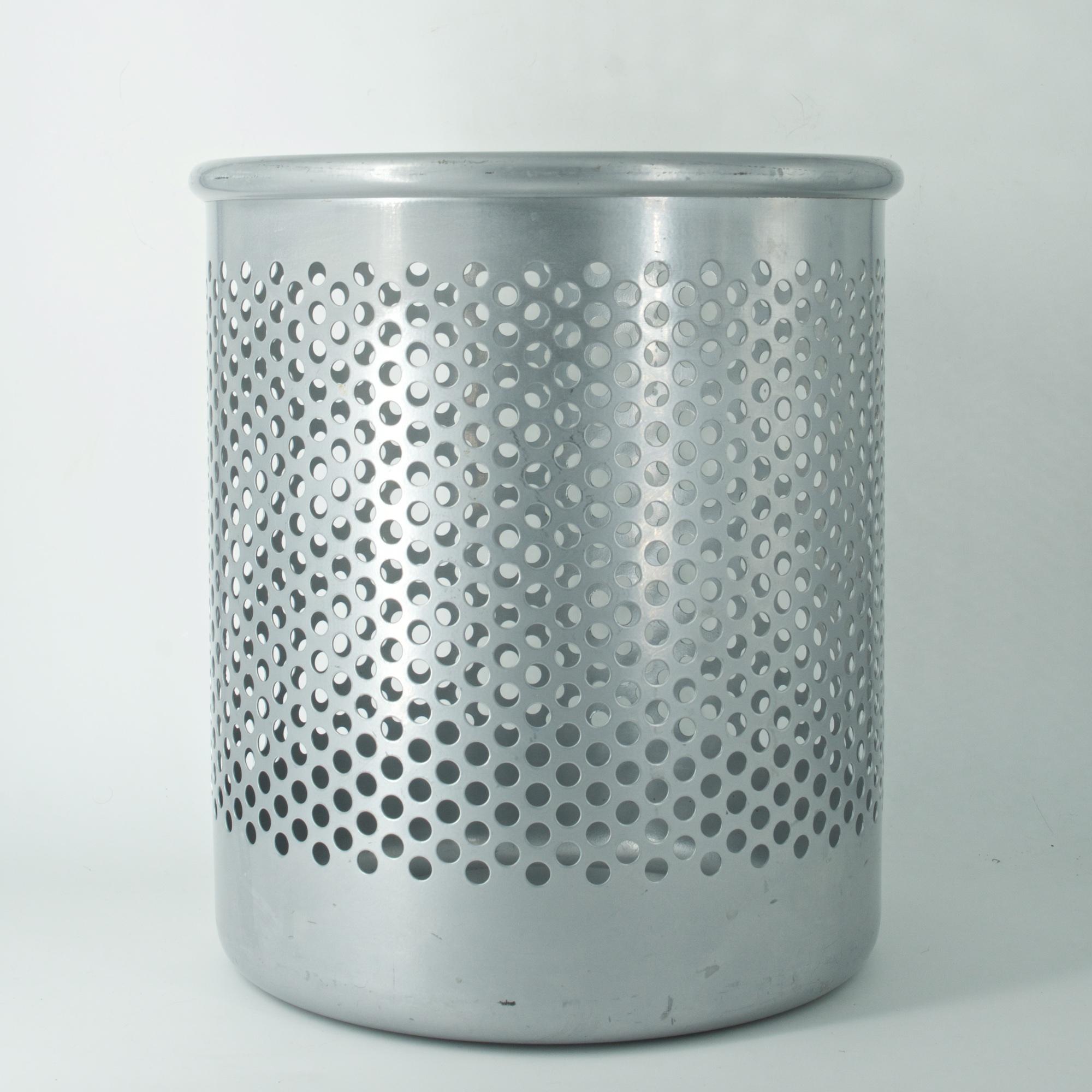 Italian Grey Perforated Metal Office Wastebasket Trash Can Italy Memphis Sottsass OSX