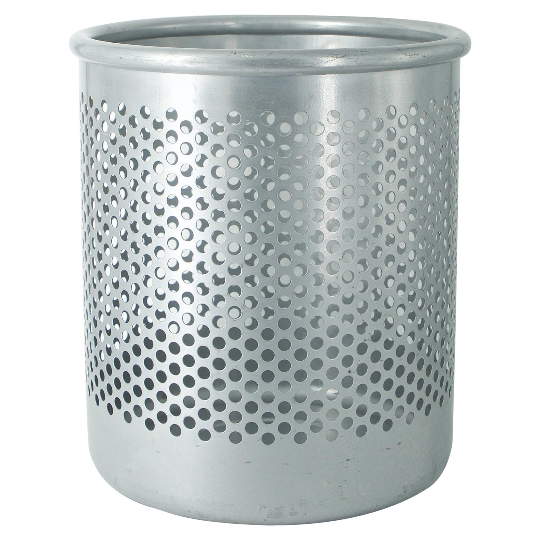 Grey Perforated Metal Office Wastebasket Trash Can Italy Memphis Sottsass OSX