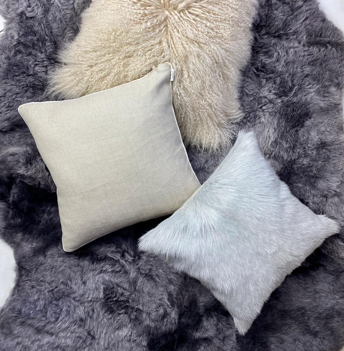 Hand-Crafted Grey Pillow Goat Hair 18x18