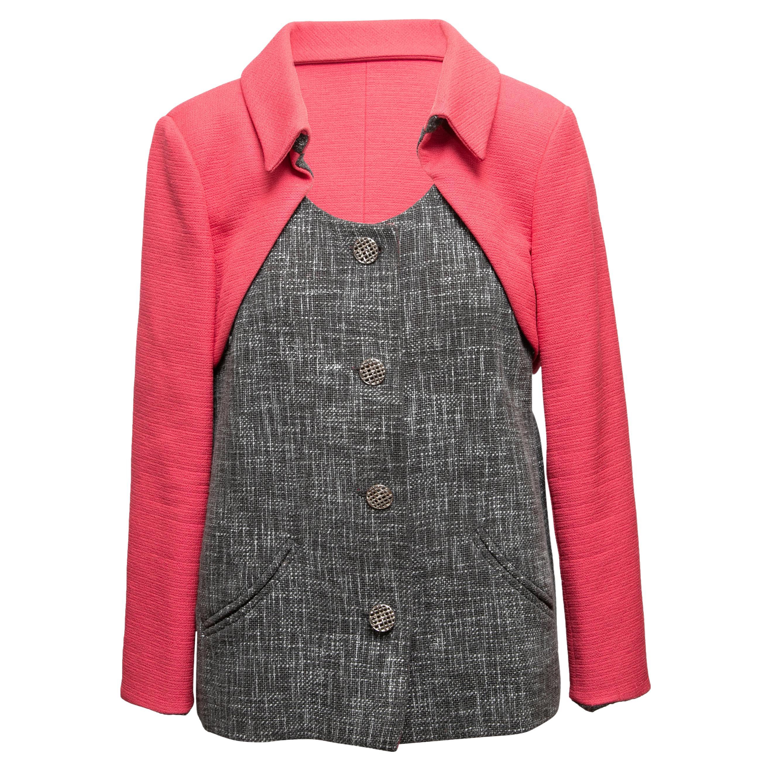 Grey & Pink Chanel Color Block Blazer Size FR 46 For Sale