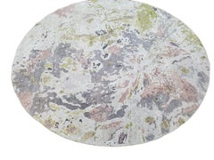 Grey Pink Taupe Multi-Level Wool with Silk Round Contemporary Woven Rug