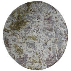 Tappeto contemporaneo rotondo in lana e seta, grigio, rosa e taupe, a più livelli