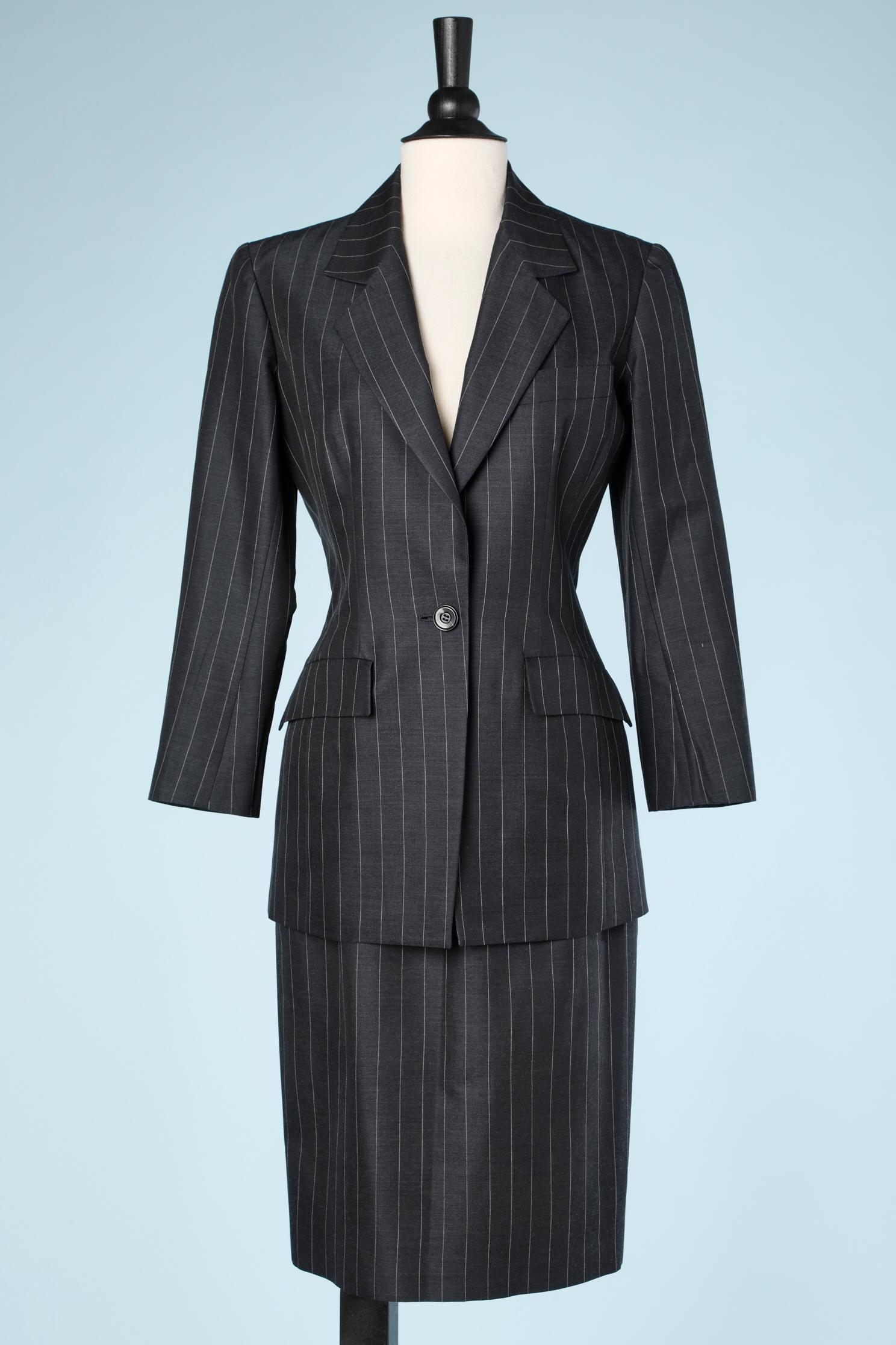 Grey pinstripes pant-suit ( and extra skirt) Jean-Louis Scherrer Numbered For Sale 1