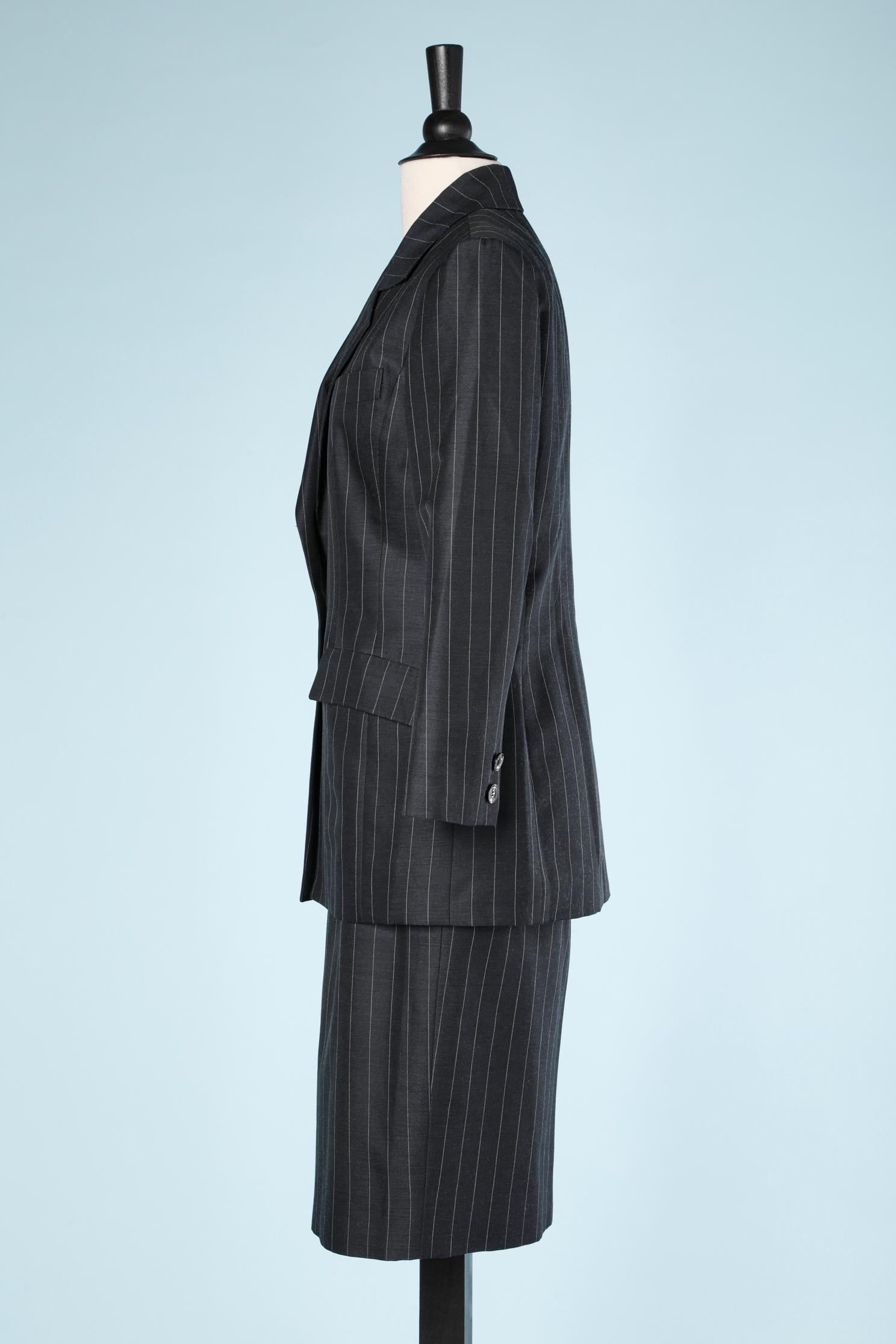 Grey pinstripes pant-suit ( and extra skirt) Jean-Louis Scherrer Numbered For Sale 2