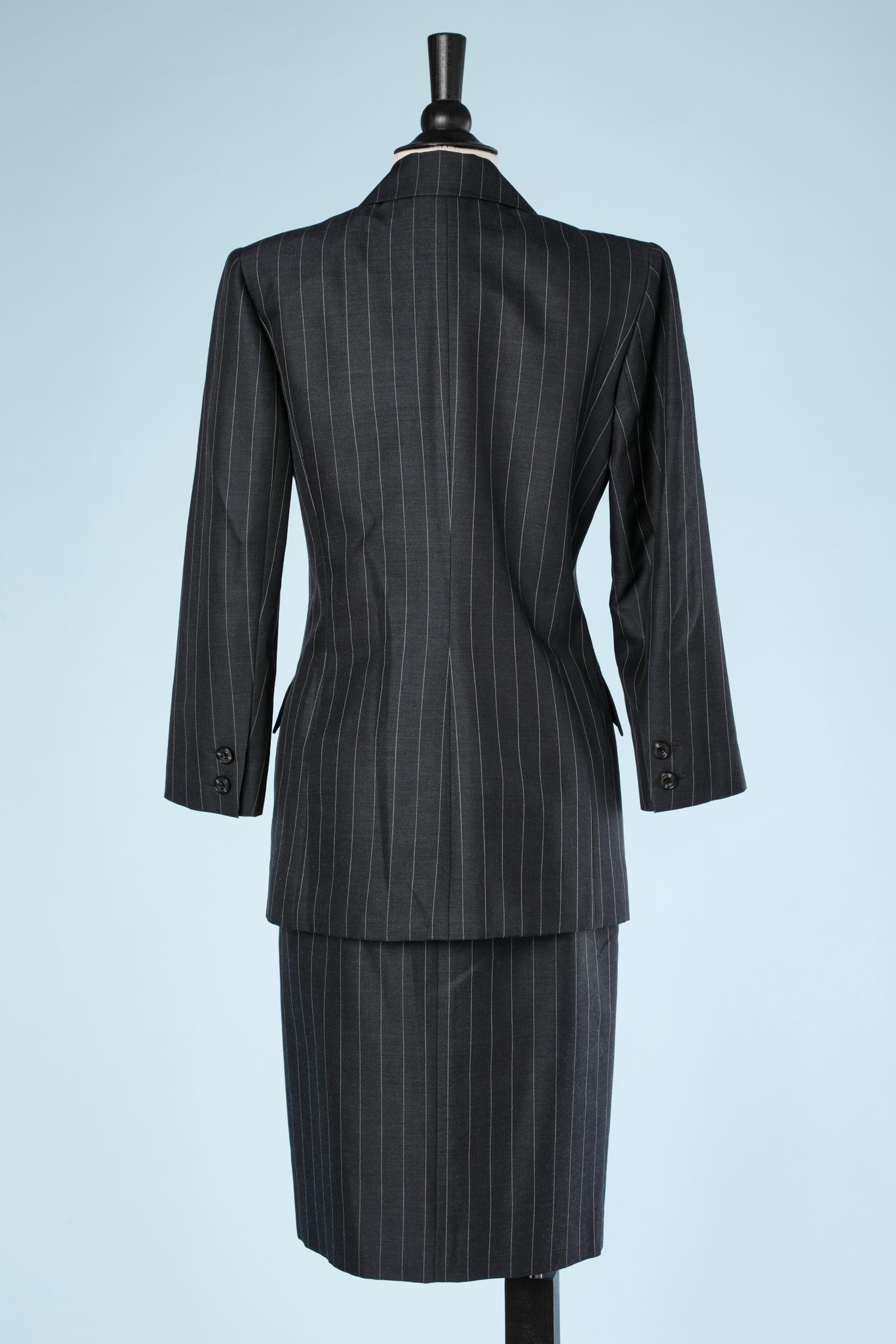 Grey pinstripes pant-suit ( and extra skirt) Jean-Louis Scherrer Numbered For Sale 3