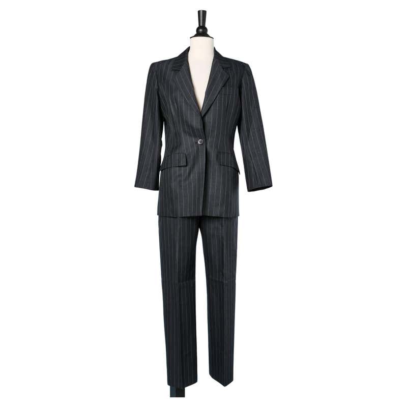 Jean-Louis Scherrer Haute Couture embellished brown wool pant suit, fw ...