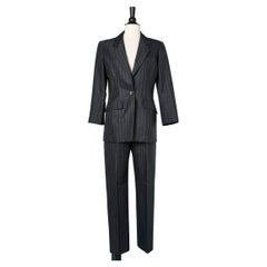 Grey pinstripes pant-suit ( and extra skirt) Jean-Louis Scherrer Numbered