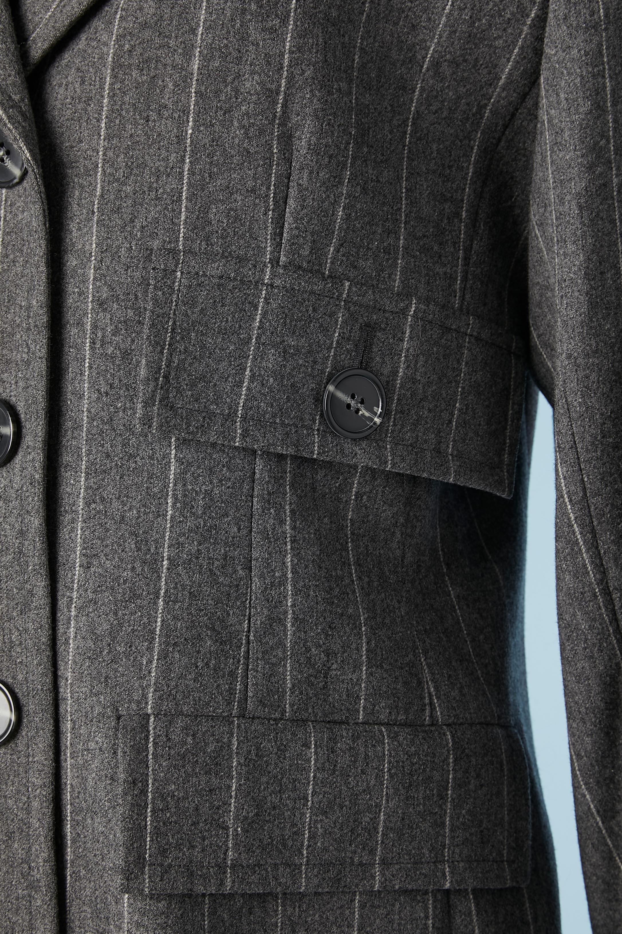 Black Grey pinstripes trouser suit in wool Yves Saint Laurent Variation  For Sale