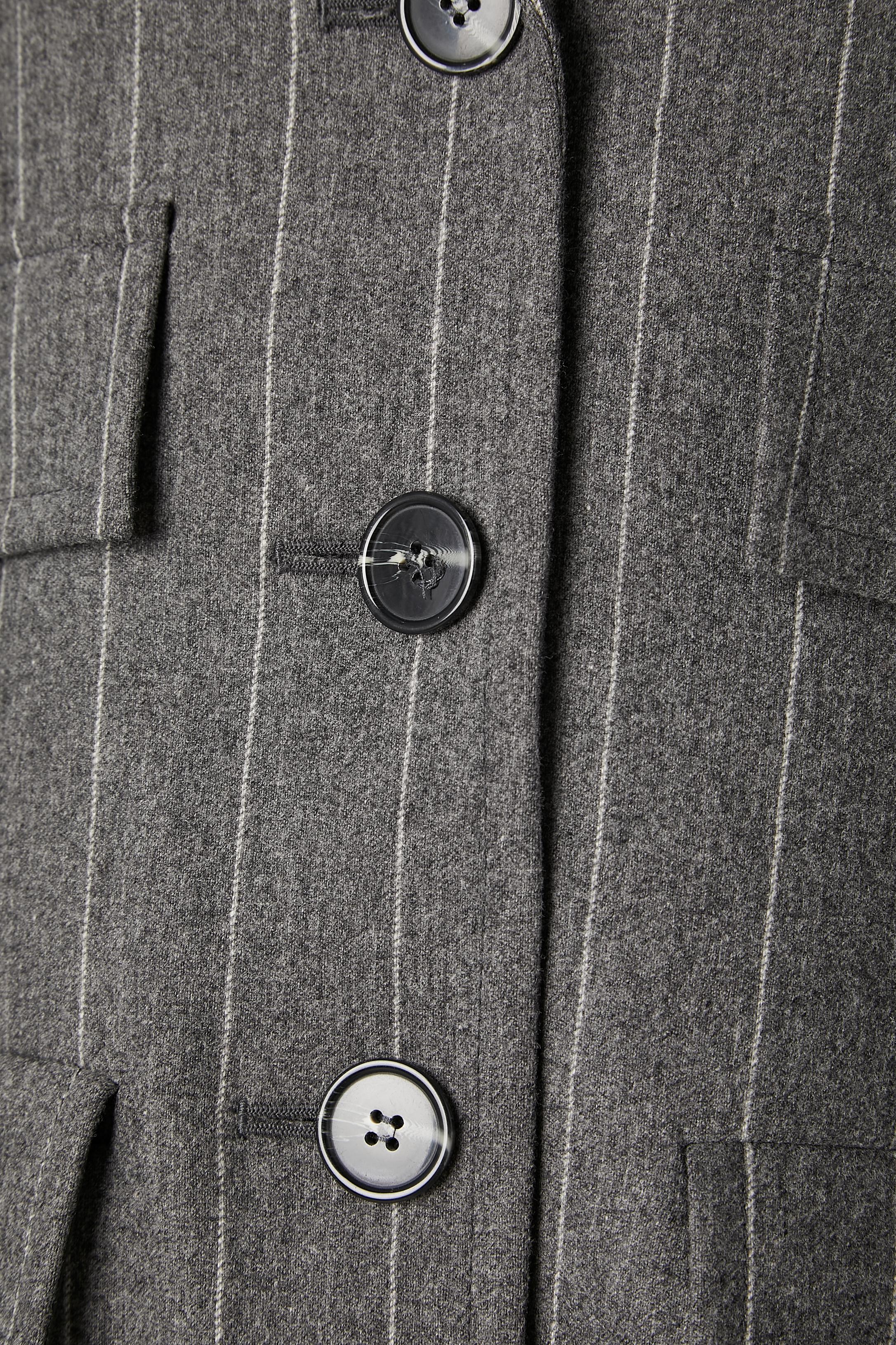 Grey pinstripes trouser suit in wool Yves Saint Laurent Variation  In Excellent Condition For Sale In Saint-Ouen-Sur-Seine, FR