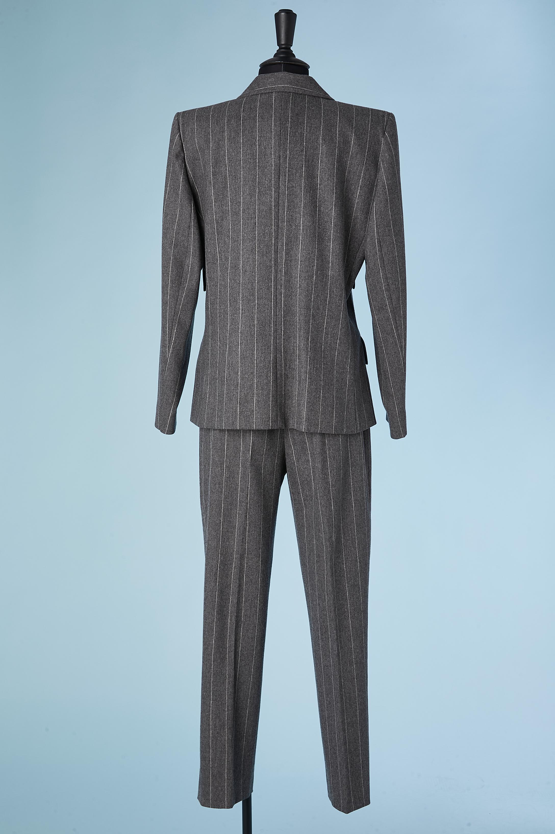 Grey pinstripes trouser suit in wool Yves Saint Laurent Variation  For Sale 1