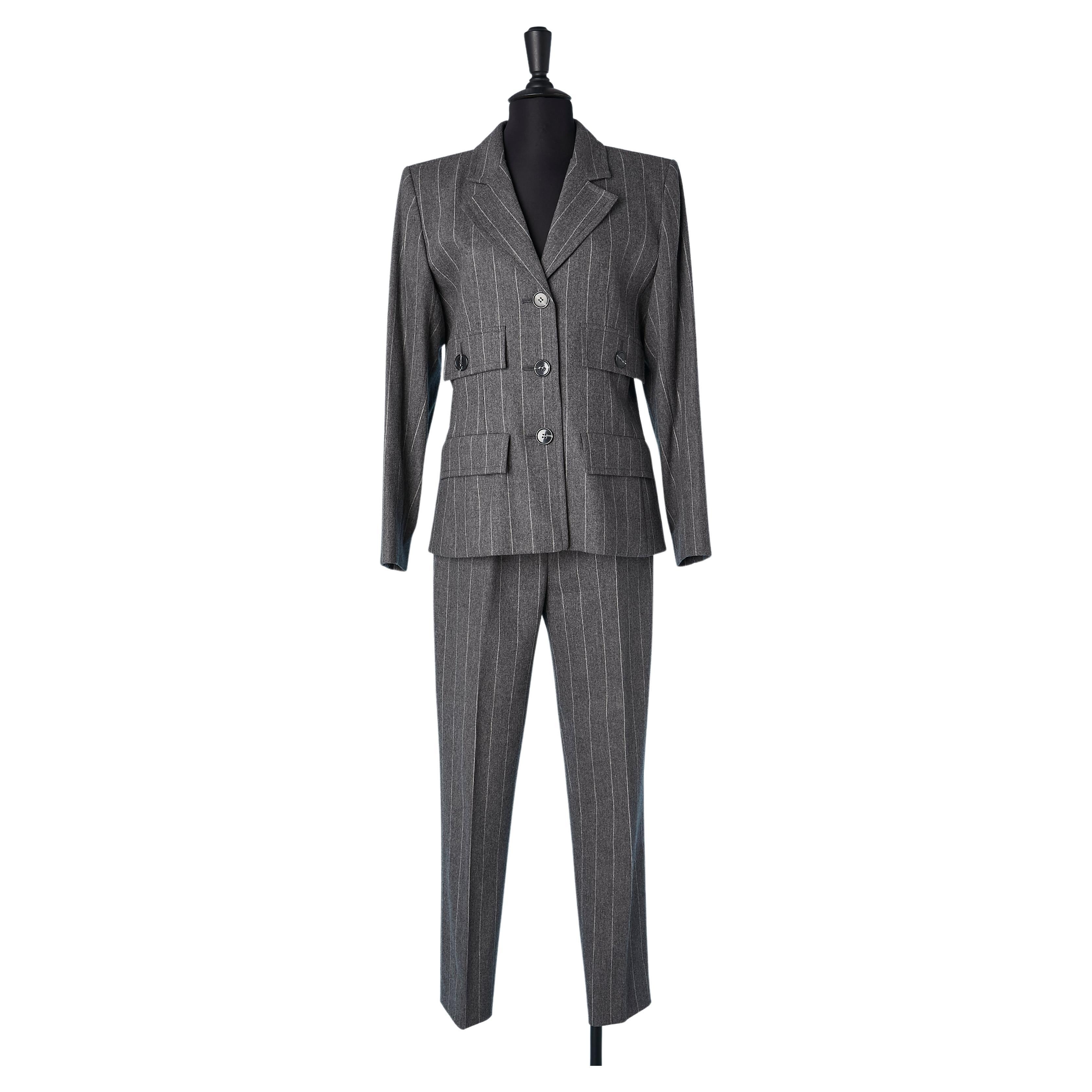 Grey pinstripes trouser suit in wool Yves Saint Laurent Variation  For Sale