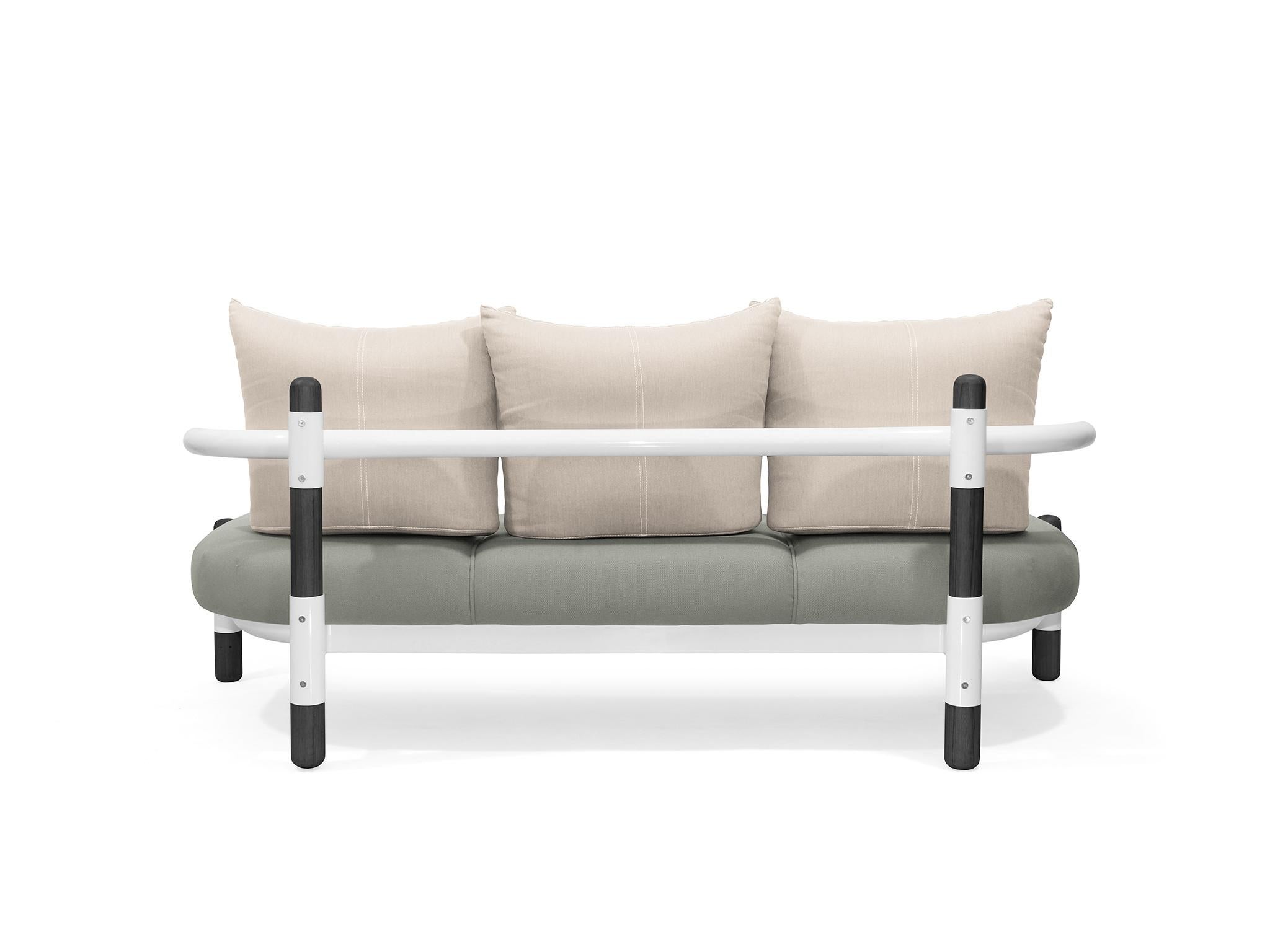 Brazilian Grey PK15 Three-Seat Sofa, Steel Structure & Ebonized Wood Legs by Paulo Kobylka For Sale
