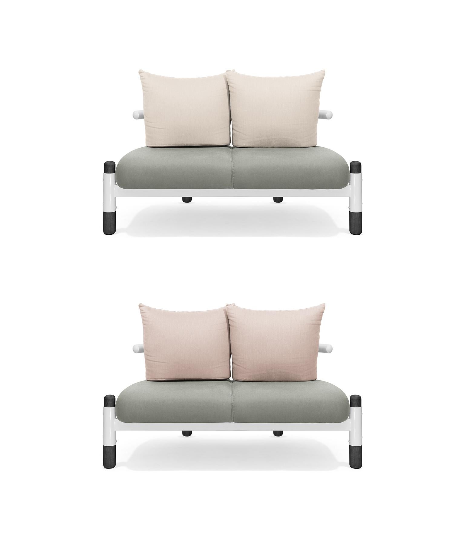 Brazilian Grey PK15 Two-Seat Sofa, Steel Structure and Ebonized Wood Legs by Paulo Kobylka For Sale