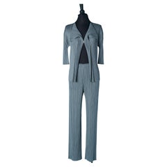 Grey pleated shirt and trouser ensemble ISSEY MIYAKE Pleats Please