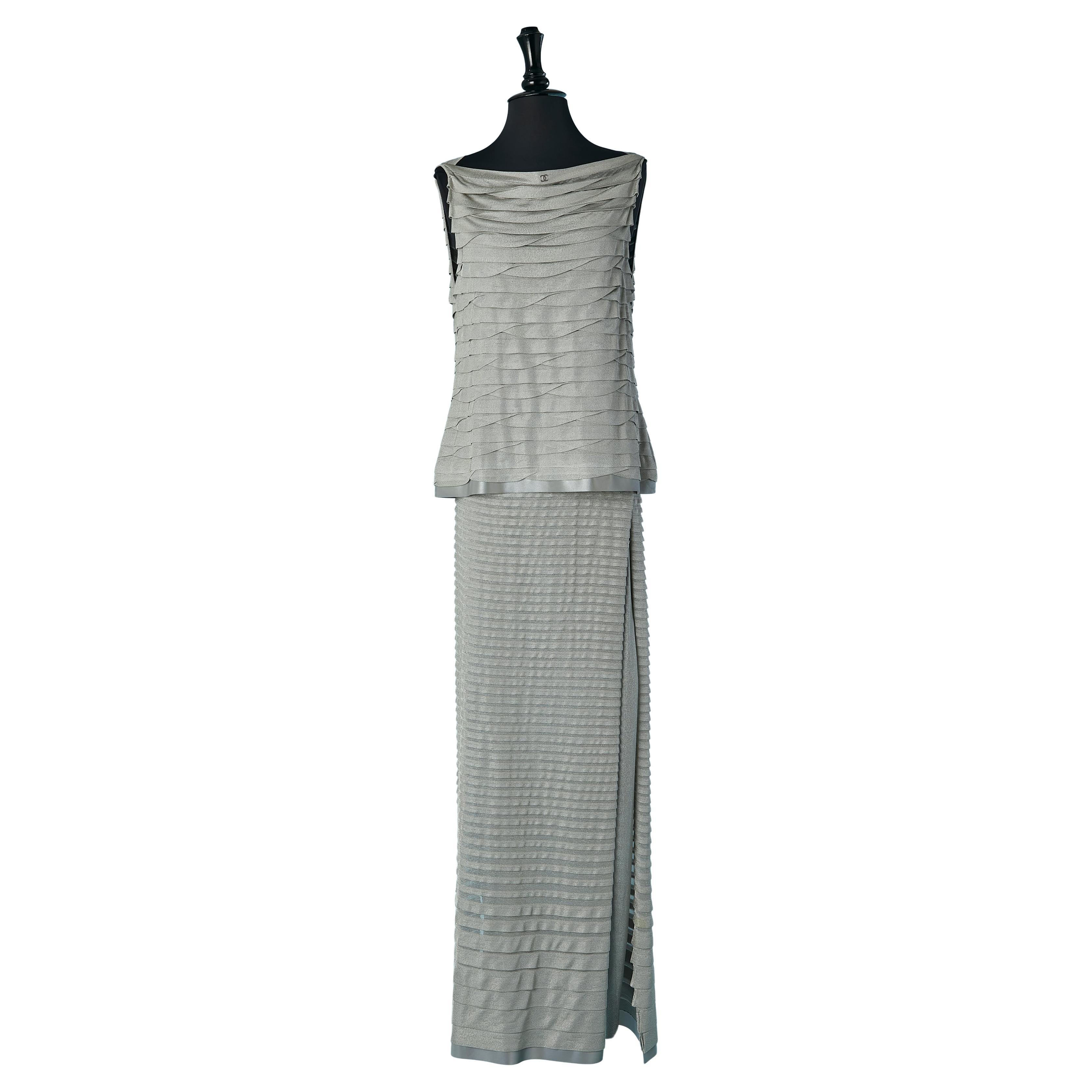 Grey pleated sleeveless top with double lay skirt CHANEL For Sale