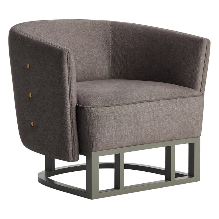 Grey Poema Ii Armchair With Shapely Base And Brass Buttons For Sale At 1stdibs