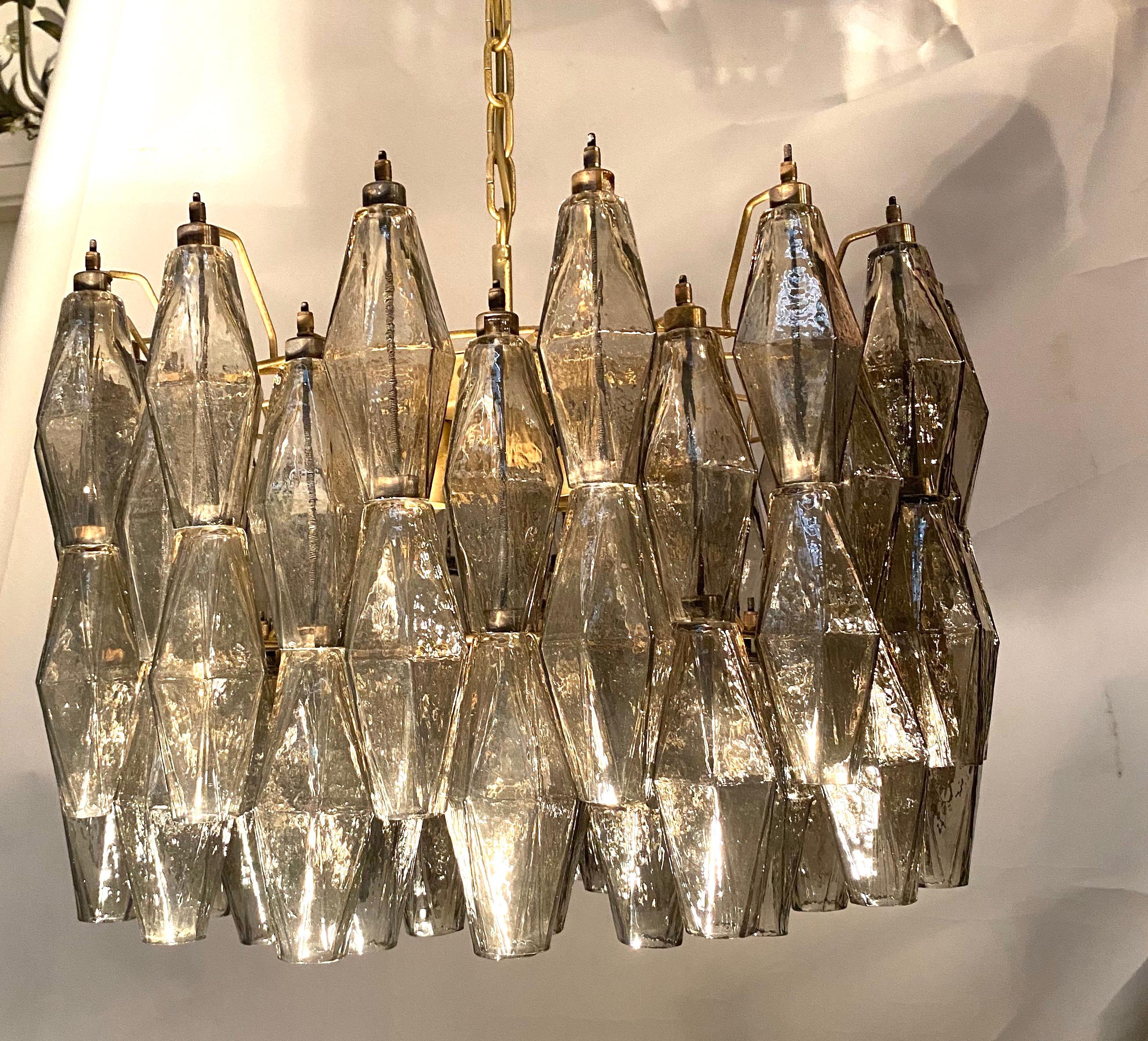 Mid-Century Modern Grey Poliedri Murano Glass Chandeliers Carlo Scarpa Style For Sale