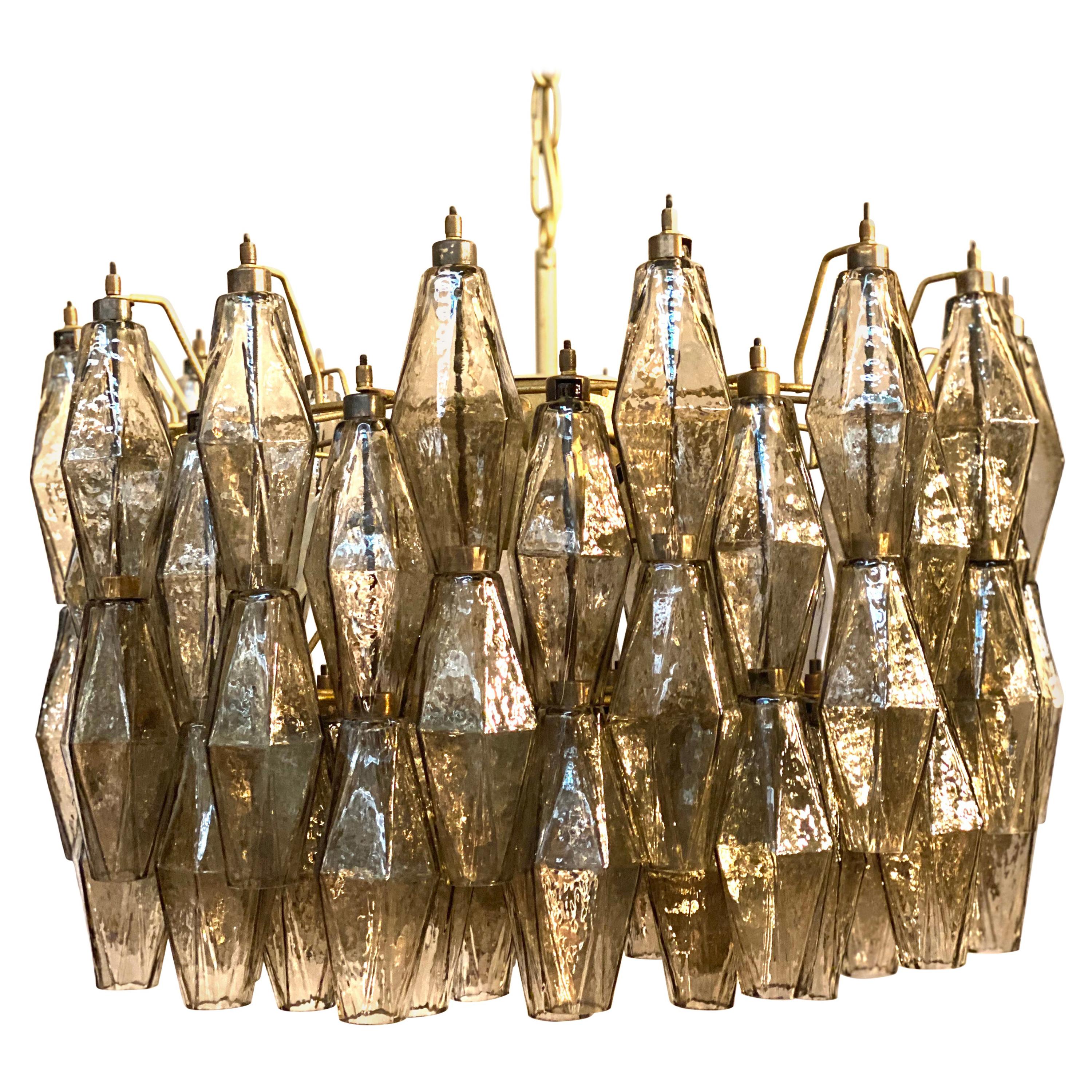 Grey Poliedri Murano Glass Chandeliers Carlo Scarpa Style