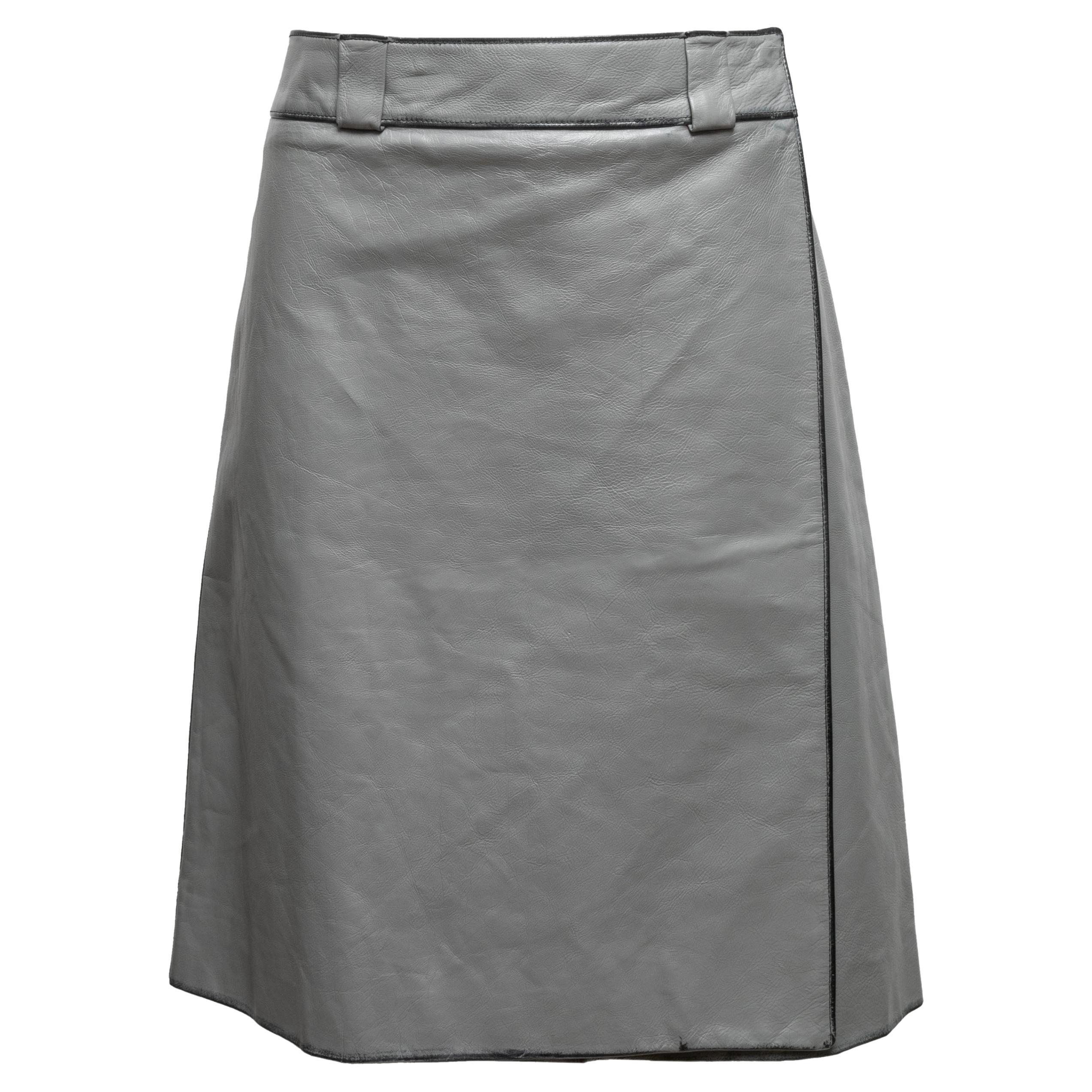 Grey Prada 2018 Leather Skirt Size IT 46 For Sale