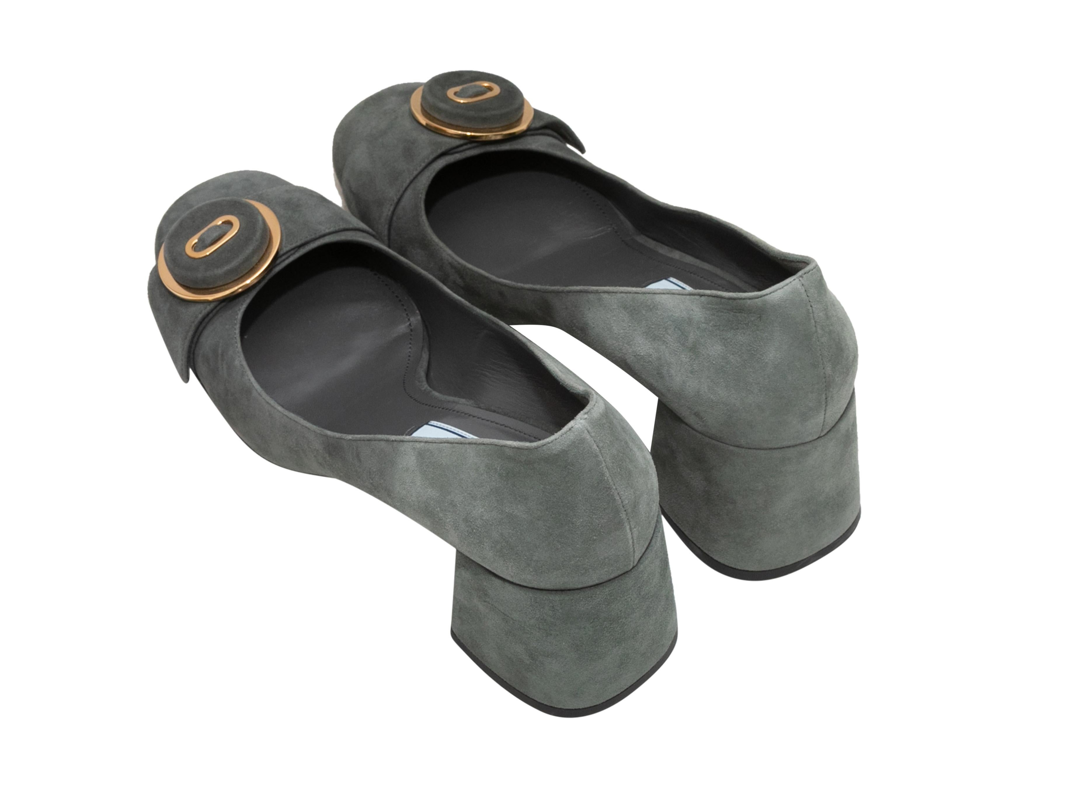 Gray Grey Prada Suede Buckle Pumps Size 39