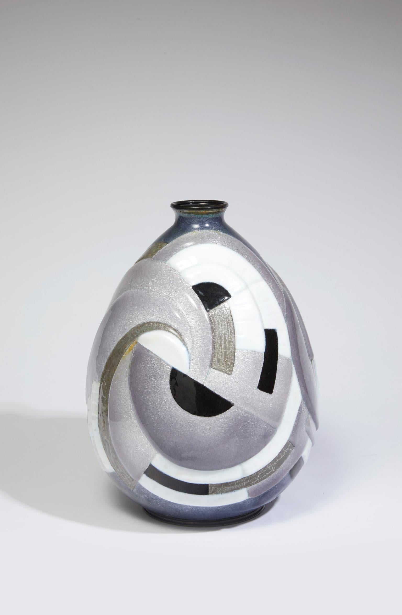 Ovoid shaped enameled copper vase 