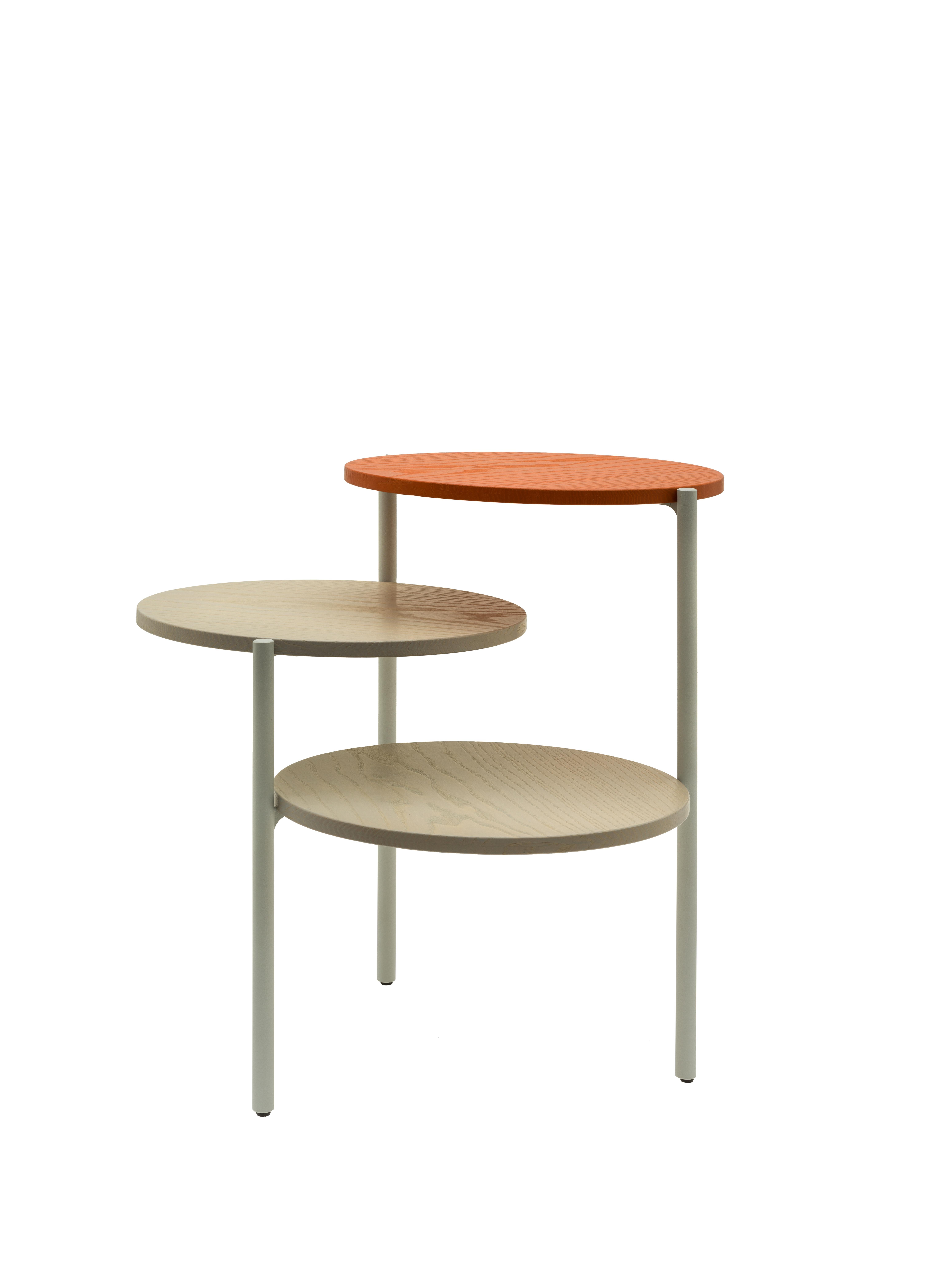Grey & pumpkin triplo table by Mason Editions
Dimensions: 54 × 54 × 52.5 cm
Materials: iron, ash
Colours: total black, total blue, total light grey, blue + coral, black + light grey, light grey + pumpkin

This side table is based on the concept