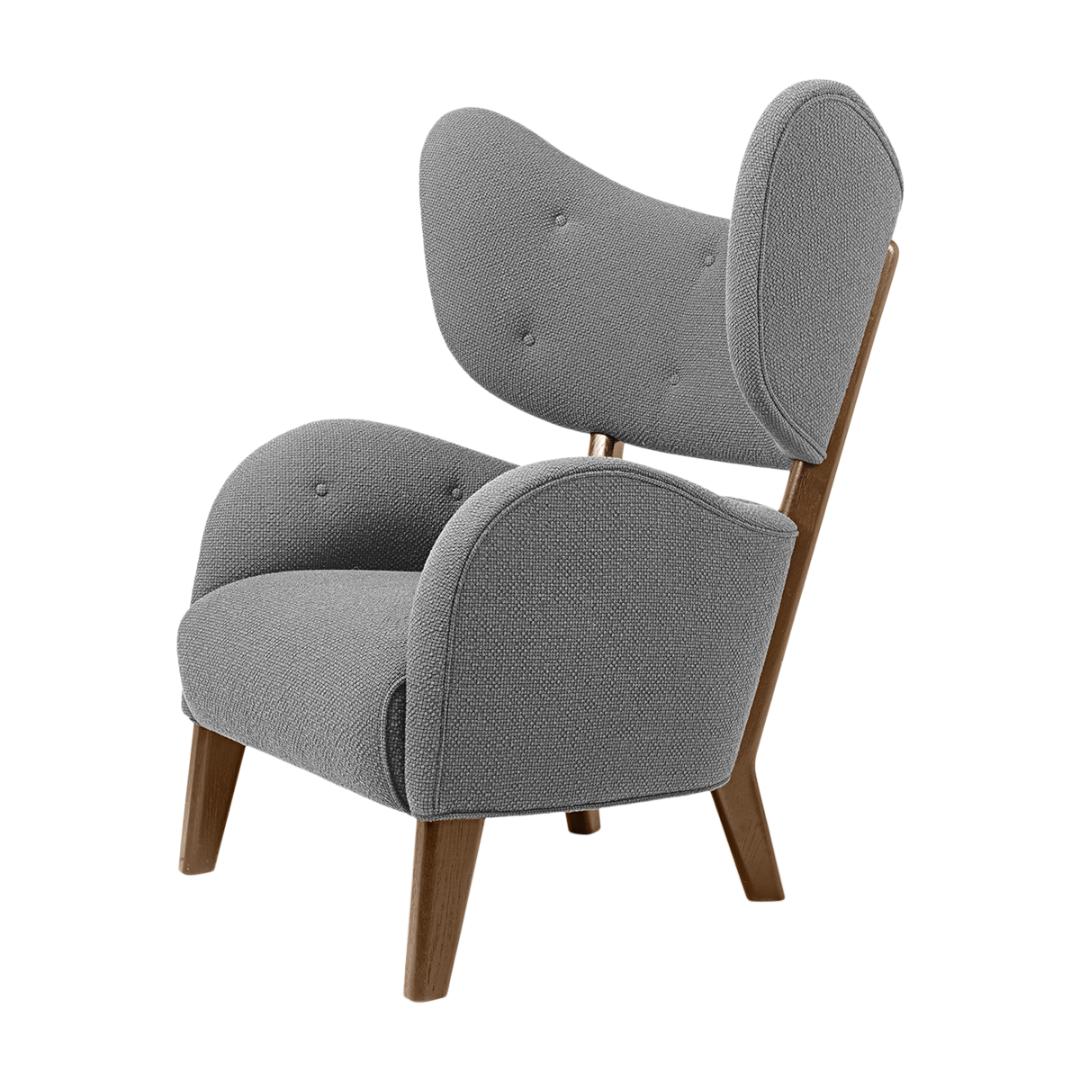 Grey Raf Simons Vidar 3 smoked oak my own chair lounge chair by Lassen
Dimensions: W 88 x D 83 x H 102 cm 
Materials: textile

Flemming Lassen's iconic armchair from 1938 was originally only made in a single edition. First, the then