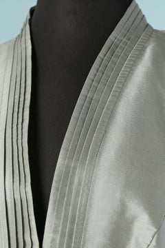grey raw-silk skirt suit with pleated neckline ARMANI Collezioni New with tag