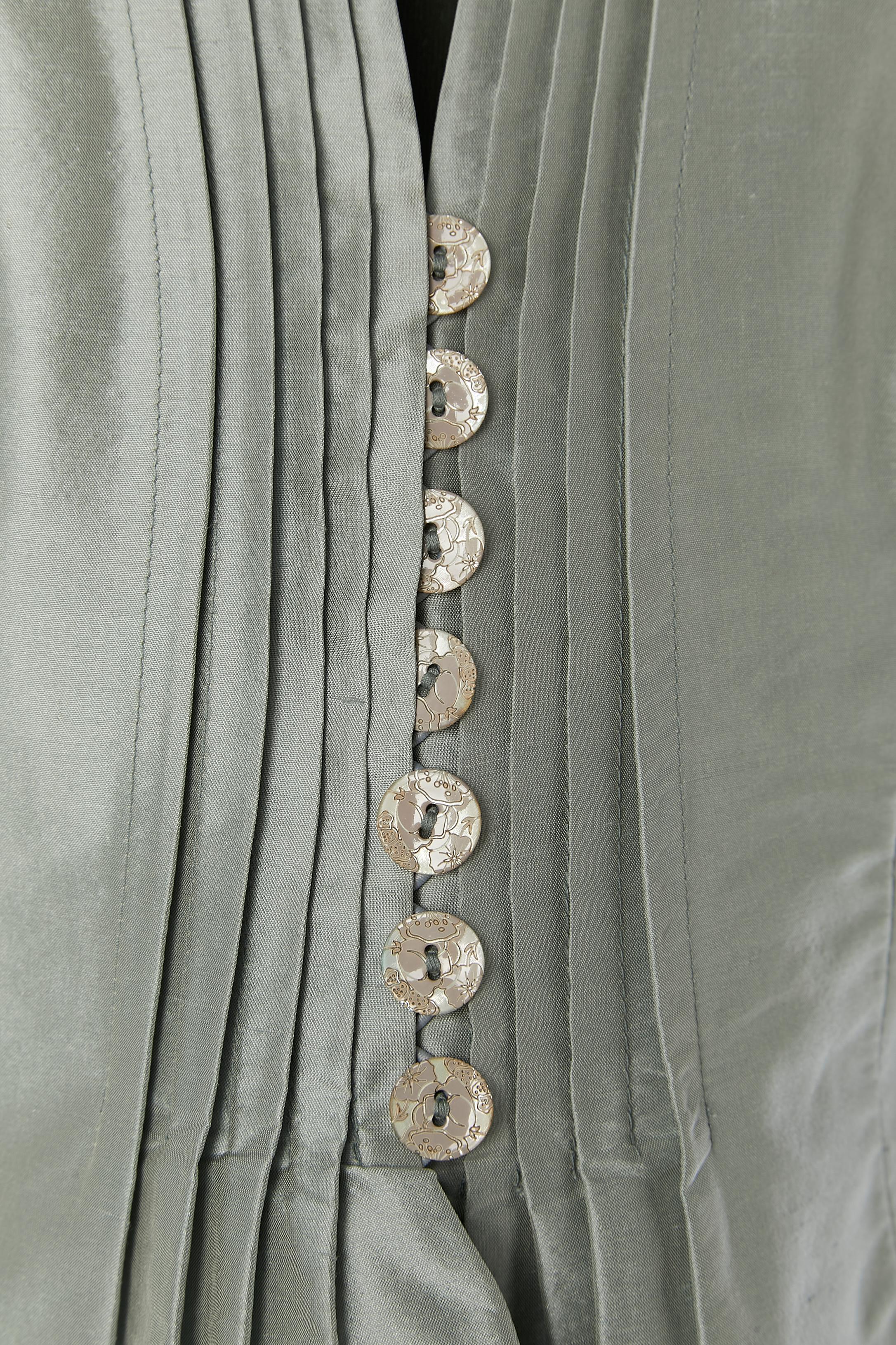 Gray grey raw-silk skirt suit with pleated neckline ARMANI Collezioni New with tag For Sale